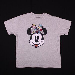 Disney‎ Minnie Mouse T-Shirt XL Gray Floral Embroidered Bow Freeze Hobby Lobby